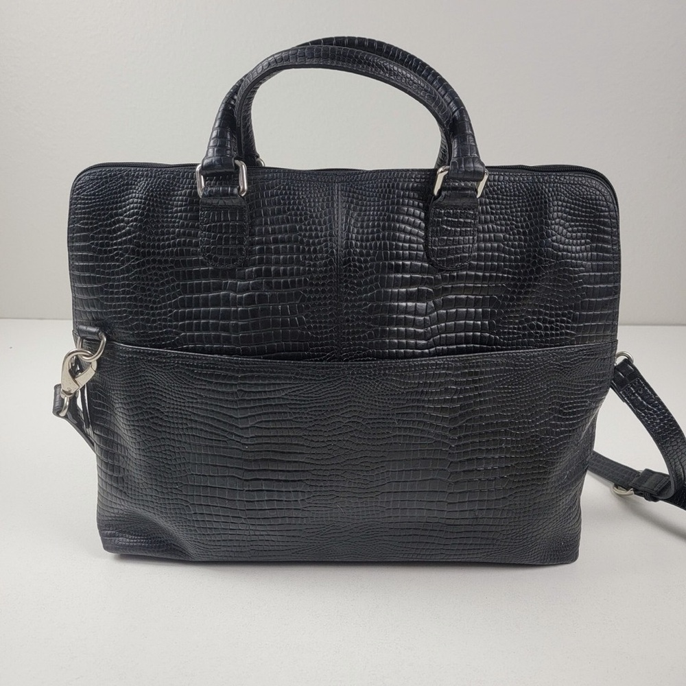 EUC Levenger Quality Leather Croc-Embossed Carry All Bag w/ Several Compartment